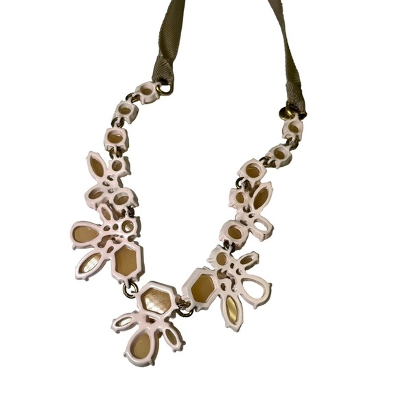 J Crew Ribbon Statement Necklace Orange Rhinestones Flowers - Picture 4 of 8